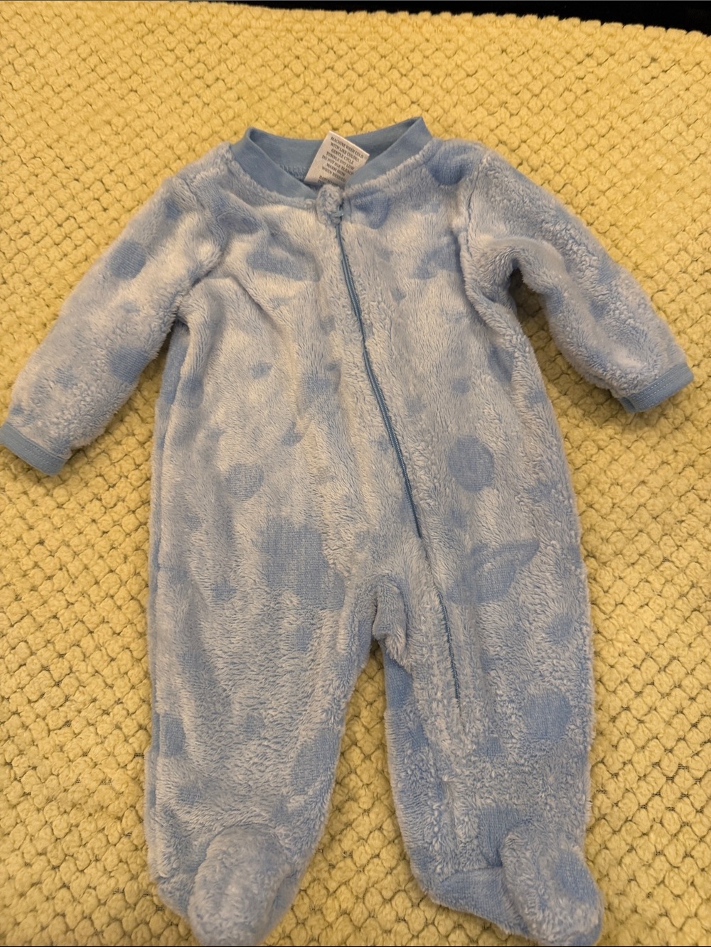 Plush Light Blue Baby Footed One-Piece with Zip